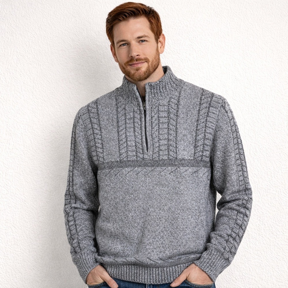 JB Holt Men's Quarter Zip Mock Neck Sweater‎ Knit Pullover Casual Gray Small